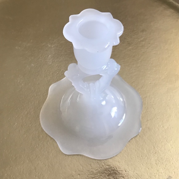 Antique Beaumont Fer-Lux Elegant Translucent White Glass Candlestick - Picture 2 of 9